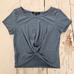 YMI Women's Blue Ribbed Short Sleeve Top Size Medium